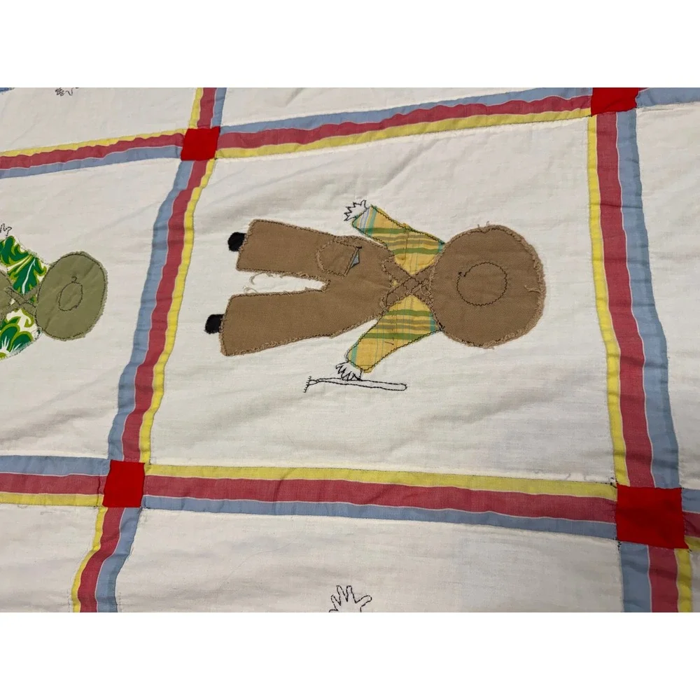 Vintage Handmade Sunbonnet Sue Overall Sam Applique Quilt Multi Color 86x68